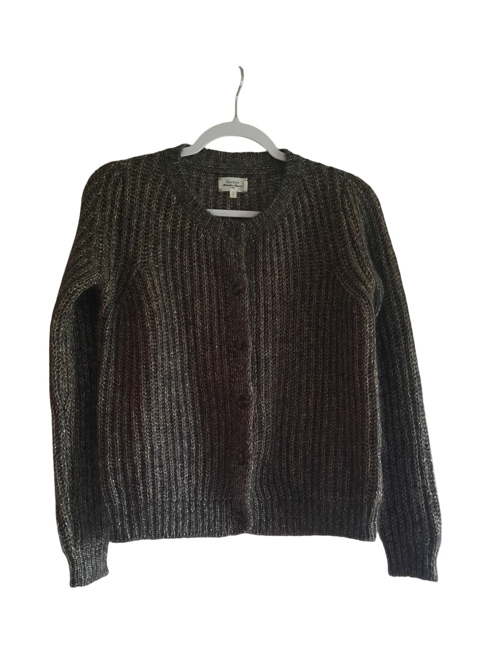 Hartford Brown Ribbed Crewneck Cardigan